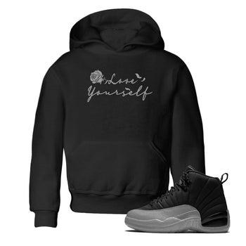 12s Black Wolf Grey shirts to match jordans Love Yourself sneaker match tees Air Jordan 12 Black Wolf Grey match shoes to clothes SNRT Sneaker Tees Youth Baby Black 1 tee