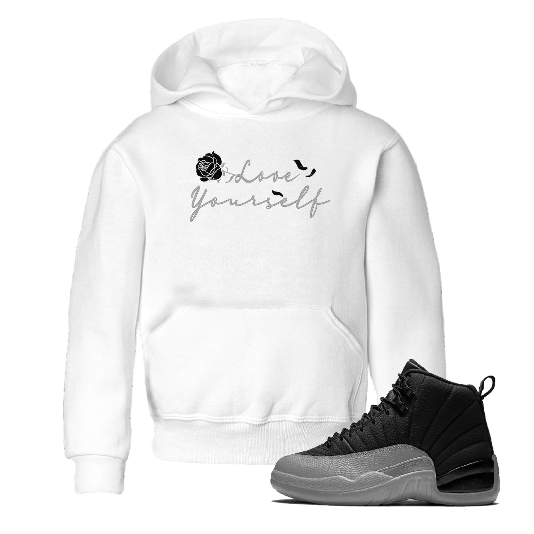 12s Black Wolf Grey shirts to match jordans Love Yourself sneaker match tees Air Jordan 12 Black Wolf Grey match shoes to clothes SNRT Sneaker Tees Youth Baby White 1 tee