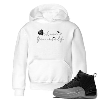 12s Black Wolf Grey shirts to match jordans Love Yourself sneaker match tees Air Jordan 12 Black Wolf Grey match shoes to clothes SNRT Sneaker Tees Youth Baby White 1 tee