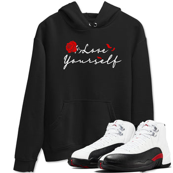 AJ12 Taxi Flip shirts to match jordans Love Yourself sneaker match tees Air Jordan 12 Taxi Flip SNRT Sneaker Tees streetwear brand Black 1 unisex cotton tee