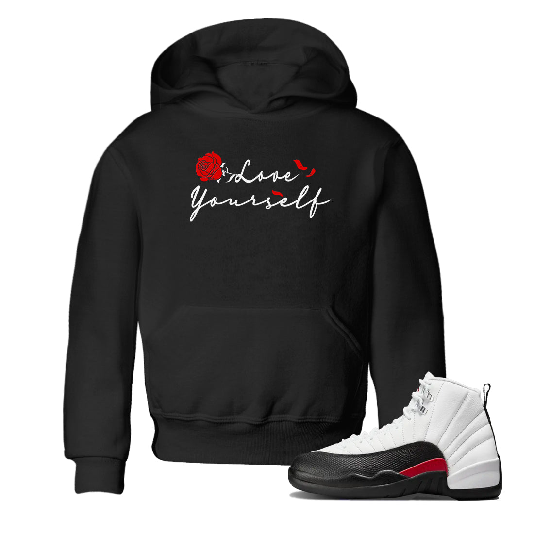 AJ12 Taxi Flip shirts to match jordans Love Yourself sneaker match tees Air Jordan 12 Taxi Flip SNRT Sneaker Tees streetwear brand Baby and Youth Black 1 cotton tee