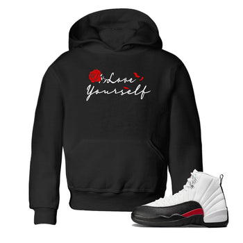 AJ12 Taxi Flip shirts to match jordans Love Yourself sneaker match tees Air Jordan 12 Taxi Flip SNRT Sneaker Tees streetwear brand Baby and Youth Black 1 cotton tee