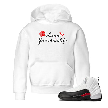 AJ12 Taxi Flip shirts to match jordans Love Yourself sneaker match tees Air Jordan 12 Taxi Flip SNRT Sneaker Tees streetwear brand Baby and Youth White 1 cotton tee
