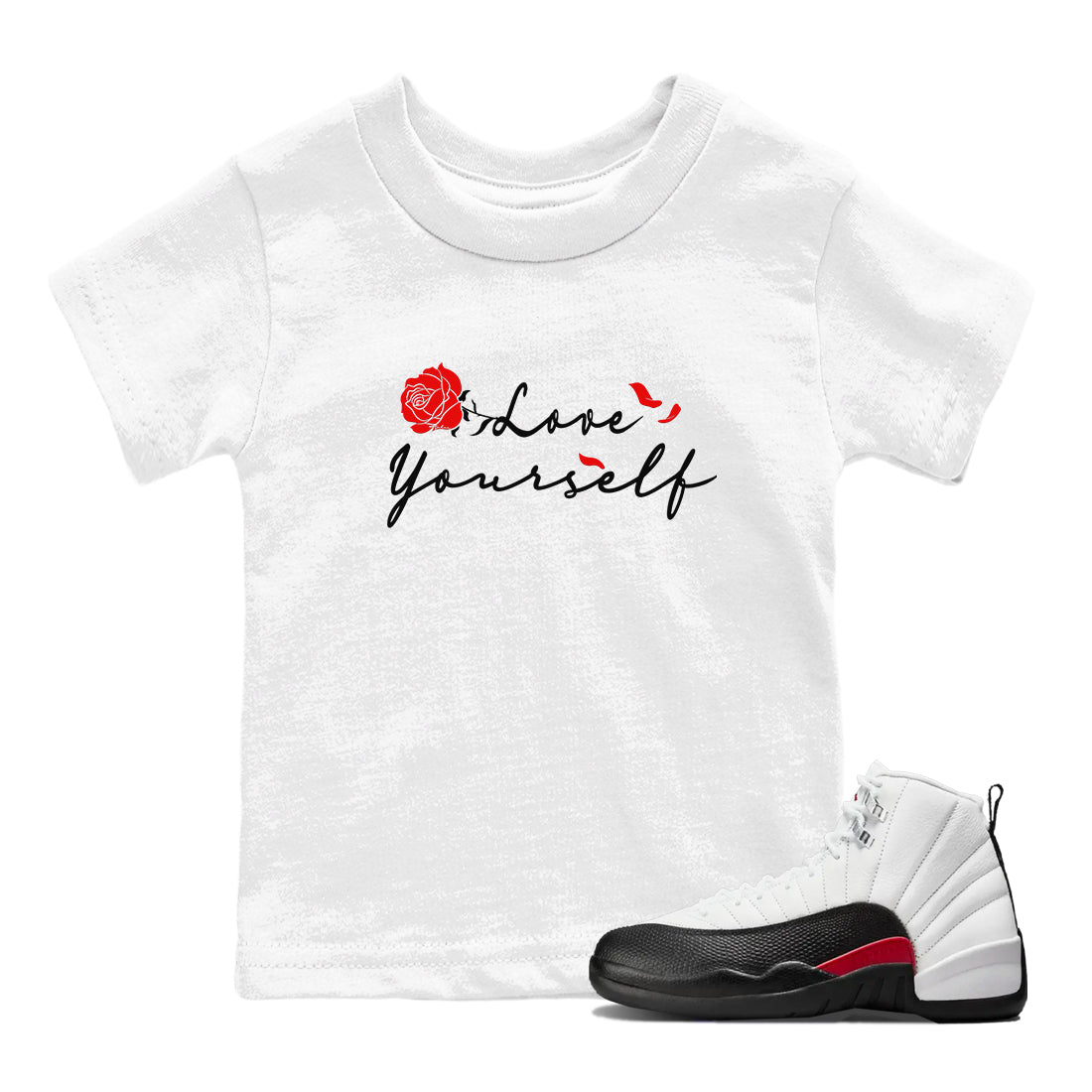 AJ12 Taxi Flip shirts to match jordans Love Yourself sneaker match tees Air Jordan 12 Taxi Flip SNRT Sneaker Tees streetwear brand Baby and Youth White 1 cotton tee