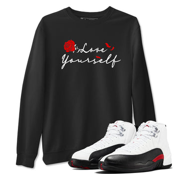 AJ12 Taxi Flip shirts to match jordans Love Yourself sneaker match tees Air Jordan 12 Taxi Flip SNRT Sneaker Tees streetwear brand Black 1 unisex cotton tee