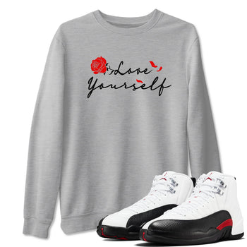 AJ12 Taxi Flip shirts to match jordans Love Yourself sneaker match tees Air Jordan 12 Taxi Flip SNRT Sneaker Tees streetwear brand Heather Grey 1 unisex cotton tee