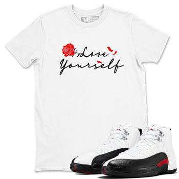 AJ12 Taxi Flip shirts to match jordans Love Yourself sneaker match tees Air Jordan 12 Taxi Flip SNRT Sneaker Tees streetwear brand White 1 unisex cotton tee