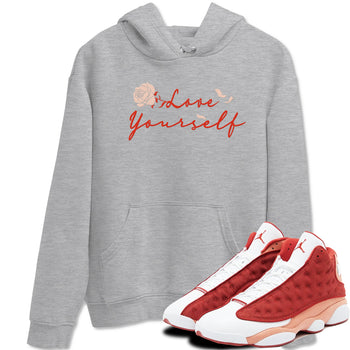 13s Dune Red shirts to match jordans Love Yourself sneaker match tees Air Jordan 13 Dune Red SNRT Sneaker Tees streetwear brand Heather Grey 1 unisex cotton tee