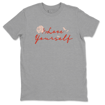 13s Dune Red shirts to match jordans Love Yourself sneaker match tees Air Jordan 13 Dune Red SNRT Sneaker Tees streetwear brand Heather Grey 2 unisex cotton tee