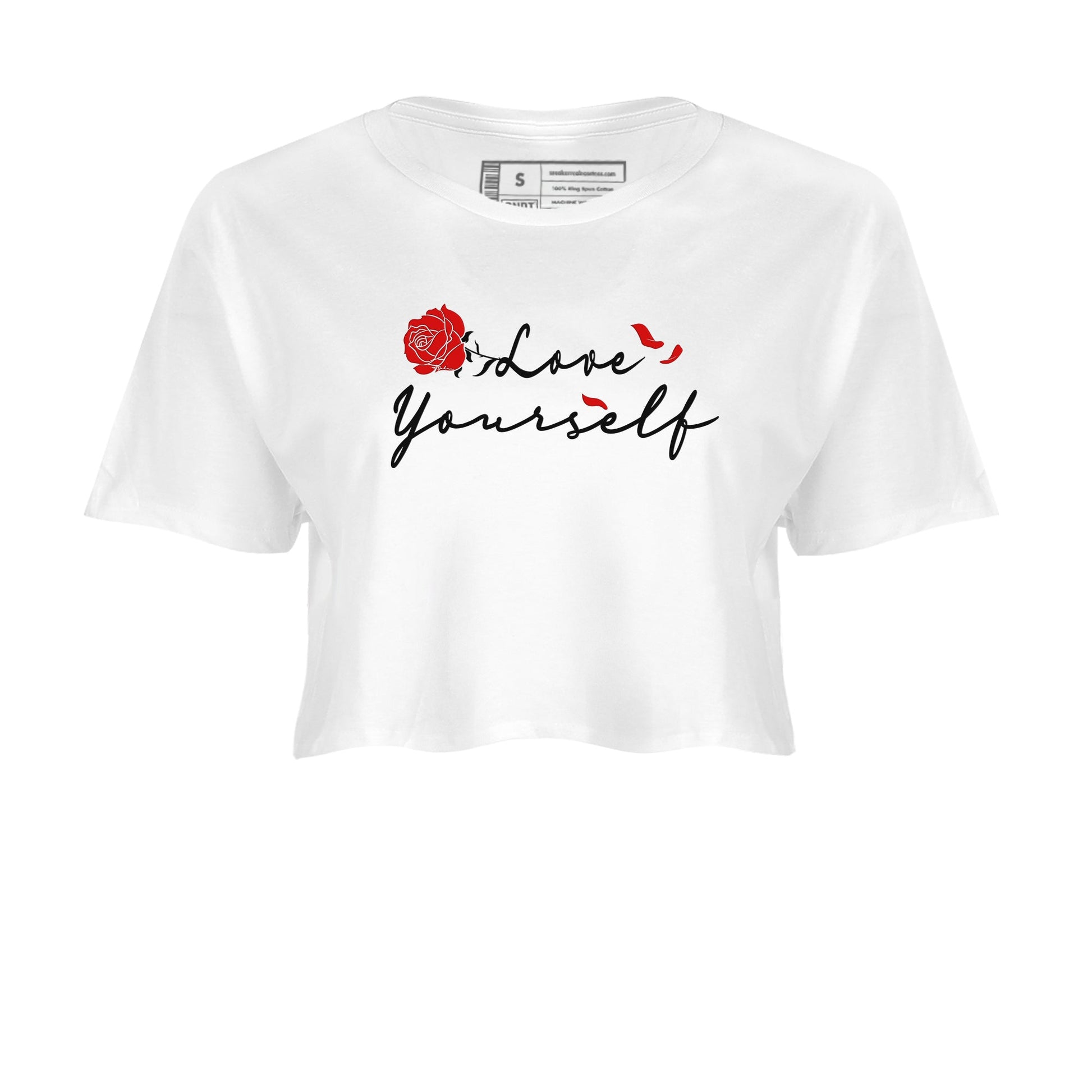 14s Black Toe shirts to match jordans Love Yourself sneaker match tees Air Jordan 14 Black Toe match shoes to clothes SNRT Sneaker Tees unisex cotton White 2 crop tee