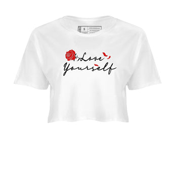 14s Black Toe shirts to match jordans Love Yourself sneaker match tees Air Jordan 14 Black Toe match shoes to clothes SNRT Sneaker Tees unisex cotton White 2 crop tee