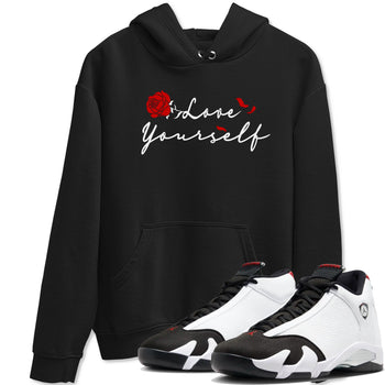 14s Black Toe shirts to match jordans Love Yourself sneaker match tees Air Jordan 14 Black Toe match shoes to clothes SNRT Sneaker Tees unisex cotton Black 1 shirts