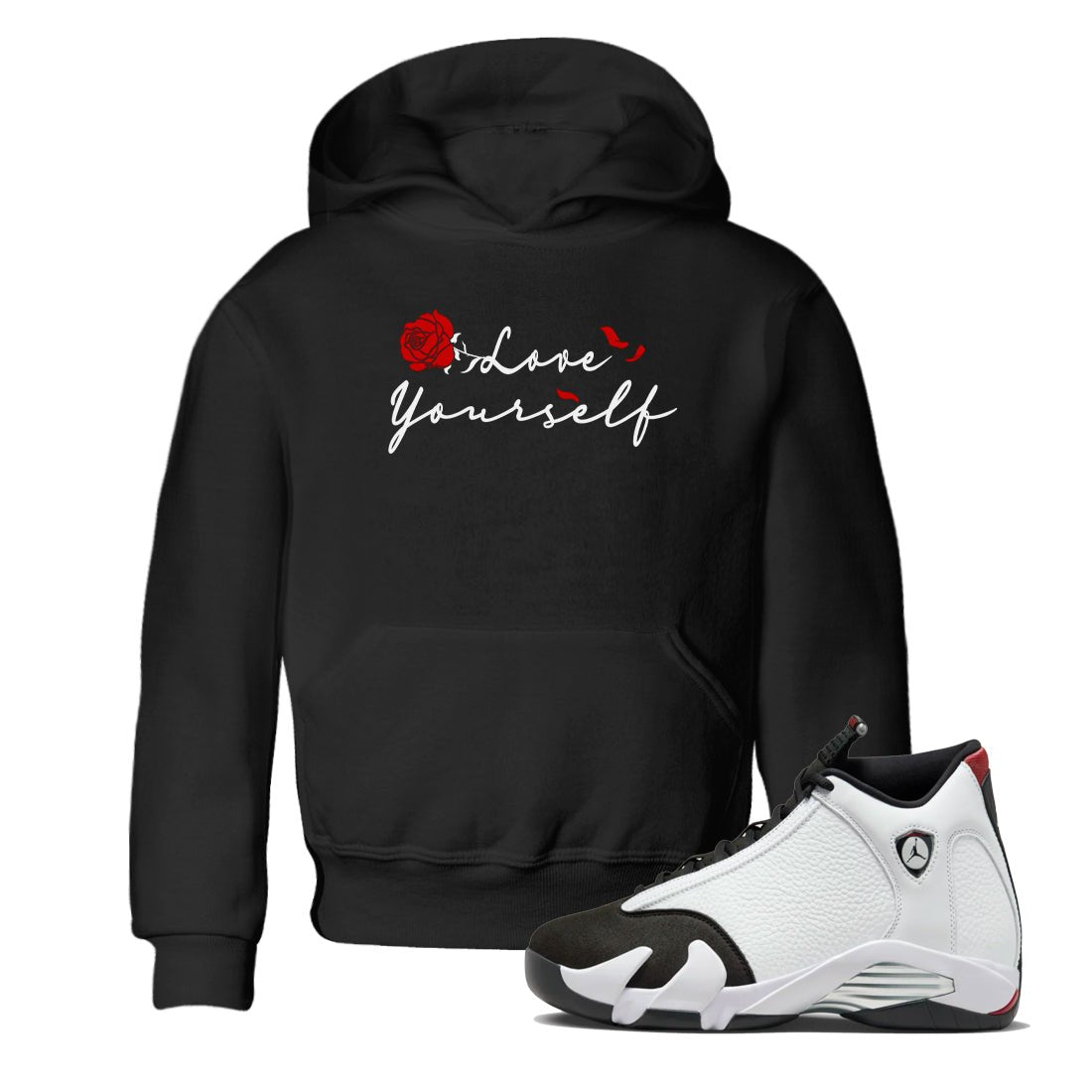 14s Black Toe shirts to match jordans Love Yourself sneaker match tees Air Jordan 14 Black Toe match shoes to clothes SNRT Sneaker Tees Youth Baby Black 1 tee