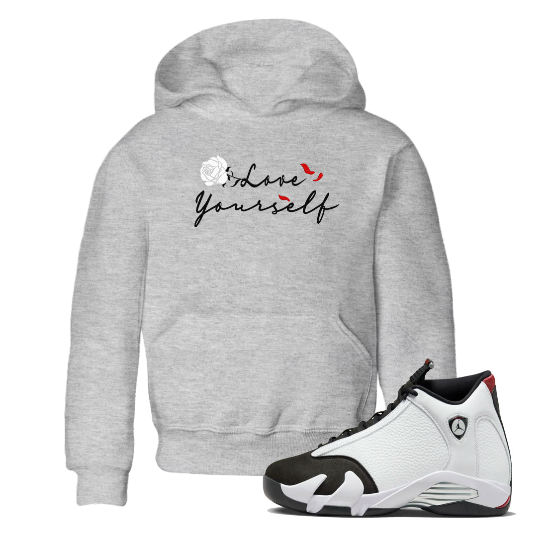 14s Black Toe shirts to match jordans Love Yourself sneaker match tees Air Jordan 14 Black Toe match shoes to clothes SNRT Sneaker Tees Youth Baby Heather Grey 1 tee