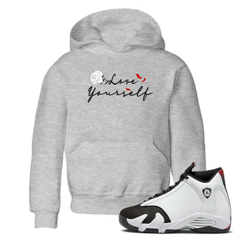 14s Black Toe shirts to match jordans Love Yourself sneaker match tees Air Jordan 14 Black Toe match shoes to clothes SNRT Sneaker Tees Youth Baby Heather Grey 1 tee