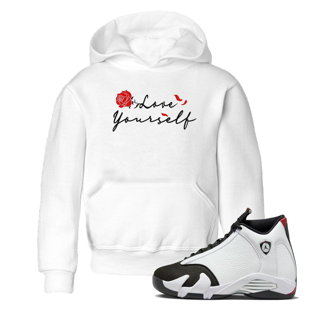 14s Black Toe shirts to match jordans Love Yourself sneaker match tees Air Jordan 14 Black Toe match shoes to clothes SNRT Sneaker Tees Youth Baby White 1 tee