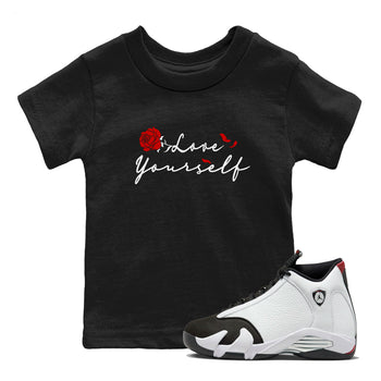 14s Black Toe shirts to match jordans Love Yourself sneaker match tees Air Jordan 14 Black Toe match shoes to clothes SNRT Sneaker Tees Youth Baby Black 1 tee
