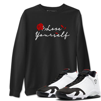 14s Black Toe shirts to match jordans Love Yourself sneaker match tees Air Jordan 14 Black Toe match shoes to clothes SNRT Sneaker Tees unisex cotton Black 1 shirts