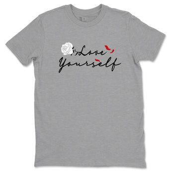 14s Black Toe shirts to match jordans Love Yourself sneaker match tees Air Jordan 14 Black Toe match shoes to clothes SNRT Sneaker Tees unisex cotton Heather Grey 2 shirts
