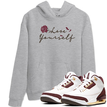 3s A Ma Maniere x Burgundy Crush shirts to match jordans Love Yourself sneaker match tees Air Jordan 3 A Ma Maniere x Burgundy Crush SNRT Sneaker Tees streetwear brand Heather Grey 1 unisex cotton tee