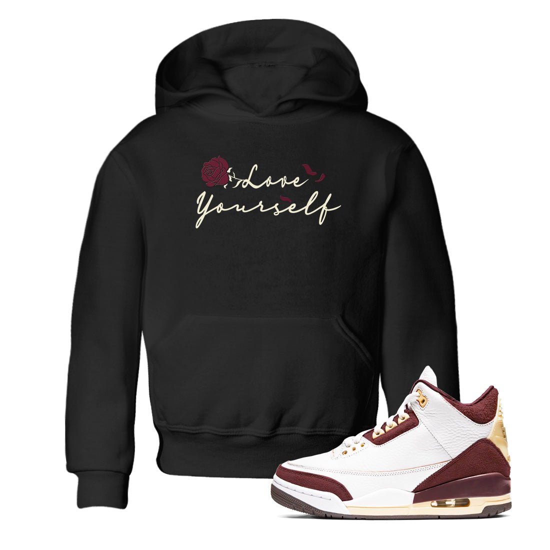 3s A Ma Maniere x Burgundy Crush shirts to match jordans Love Yourself sneaker match tees Air Jordan 3 A Ma Maniere x Burgundy Crush SNRT Sneaker Tees streetwear brand Baby and Youth Black 1 cotton tee