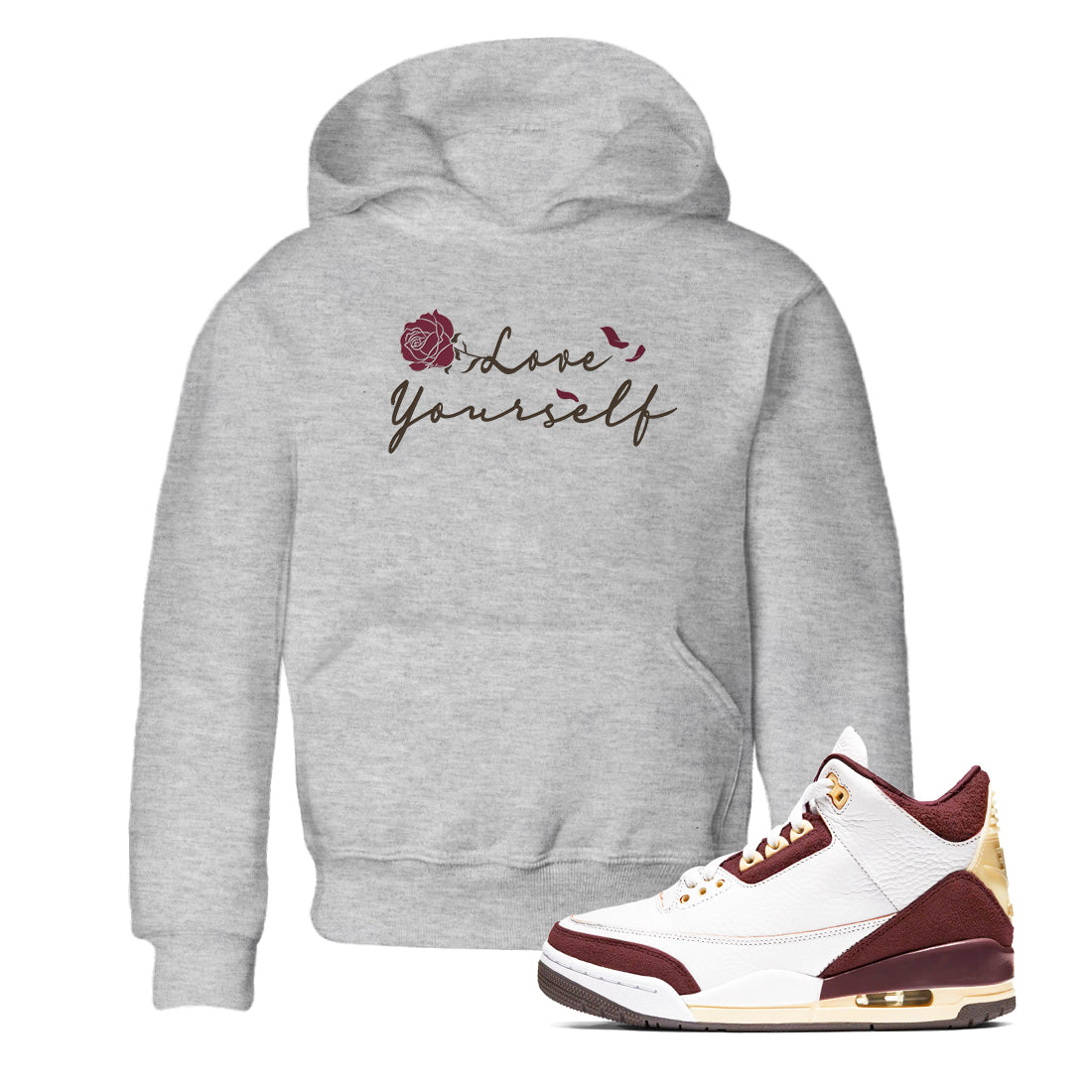 3s A Ma Maniere x Burgundy Crush shirts to match jordans Love Yourself sneaker match tees Air Jordan 3 A Ma Maniere x Burgundy Crush SNRT Sneaker Tees streetwear brand Baby and Youth Heather Grey 1 cotton tee