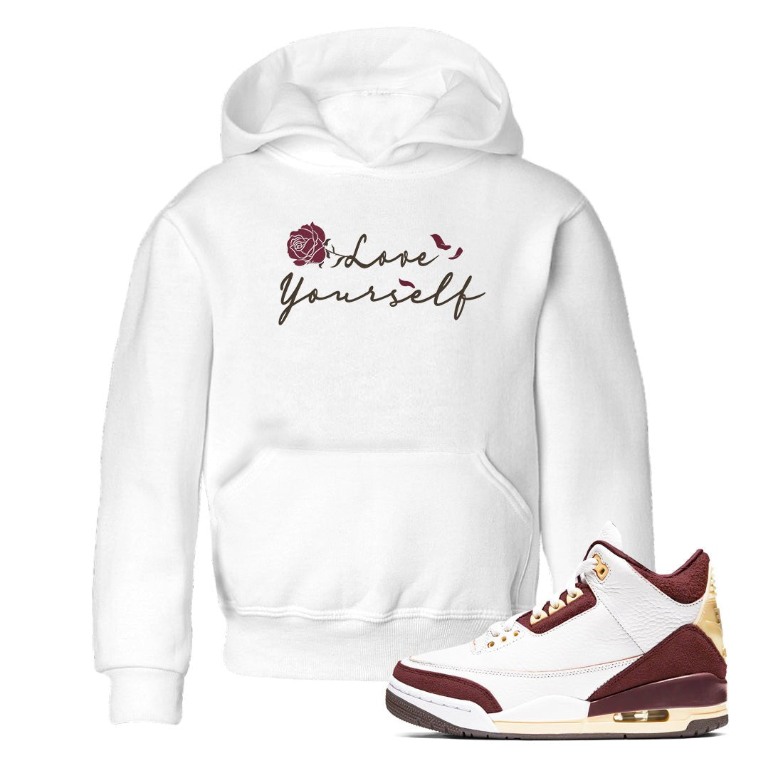 3s A Ma Maniere x Burgundy Crush shirts to match jordans Love Yourself sneaker match tees Air Jordan 3 A Ma Maniere x Burgundy Crush SNRT Sneaker Tees streetwear brand Baby and Youth White 1 cotton tee