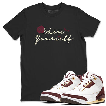 3s A Ma Maniere x Burgundy Crush shirts to match jordans Love Yourself sneaker match tees Air Jordan 3 A Ma Maniere x Burgundy Crush SNRT Sneaker Tees streetwear brand Black 1 unisex cotton tee