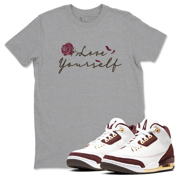 3s A Ma Maniere x Burgundy Crush shirts to match jordans Love Yourself sneaker match tees Air Jordan 3 A Ma Maniere x Burgundy Crush SNRT Sneaker Tees streetwear brand Heather Grey 1 unisex cotton tee