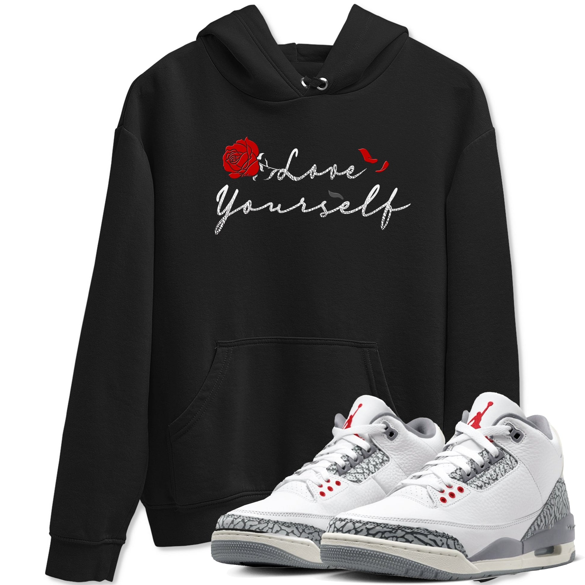 3s Cement Grey shirts to match jordans Love Yourself sneaker match tees Air Jordan 3 Cement Grey SNRT Sneaker Release Tees unisex cotton Black 1 crew neck shirts