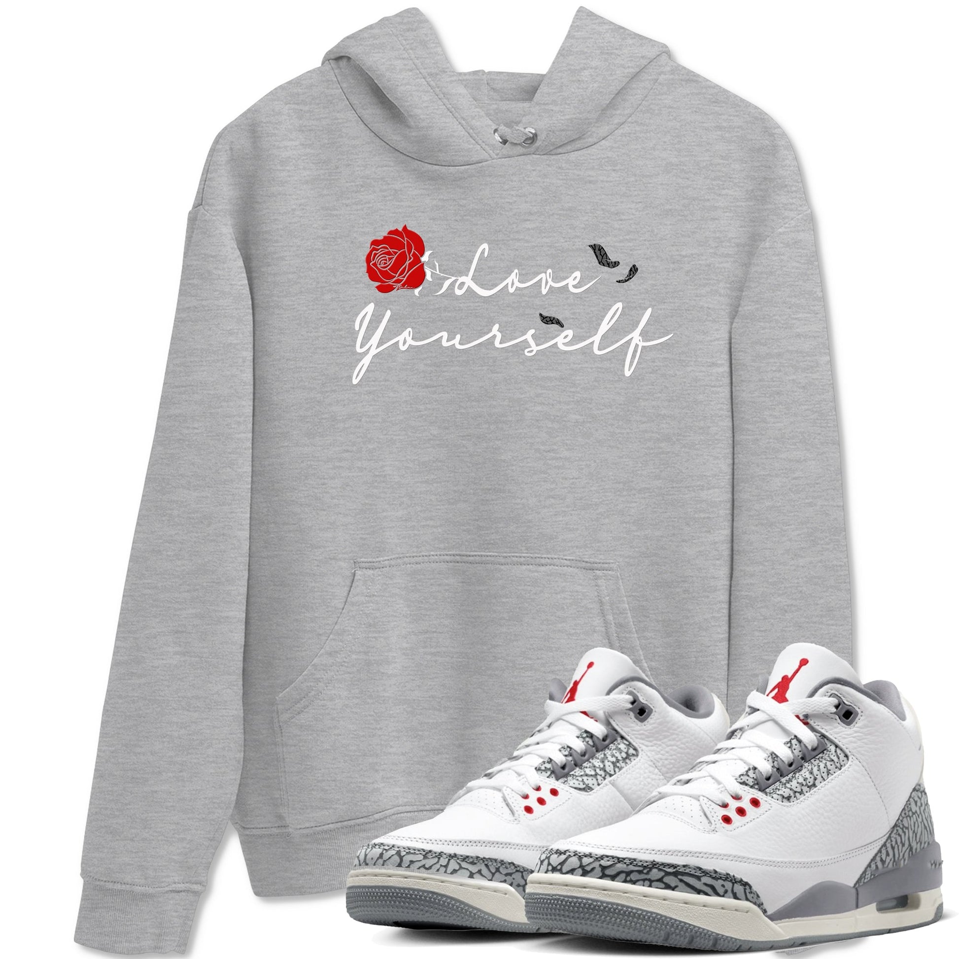 3s Cement Grey shirts to match jordans Love Yourself sneaker match tees Air Jordan 3 Cement Grey SNRT Sneaker Release Tees unisex cotton Heather Grey 1 crew neck shirts