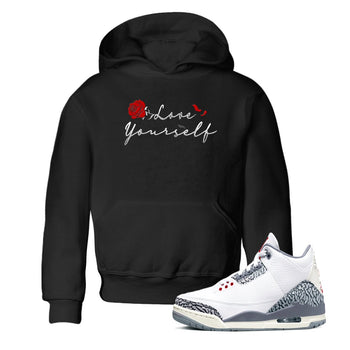 3s Cement Grey shirts to match jordans Love Yourself sneaker match tees Air Jordan 3 Cement Grey SNRT Sneaker Release Tees Youth Baby Black 1 crew neck shirts