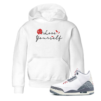 3s Cement Grey shirts to match jordans Love Yourself sneaker match tees Air Jordan 3 Cement Grey SNRT Sneaker Release Tees Youth Baby White 1 crew neck shirts