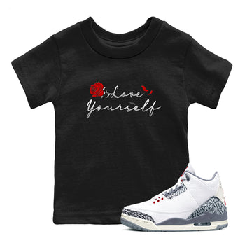 3s Cement Grey shirts to match jordans Love Yourself sneaker match tees Air Jordan 3 Cement Grey SNRT Sneaker Release Tees Youth Baby Black 1 crew neck shirts