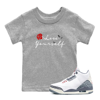 3s Cement Grey shirts to match jordans Love Yourself sneaker match tees Air Jordan 3 Cement Grey SNRT Sneaker Release Tees Youth Baby Heather Grey 1 crew neck shirts