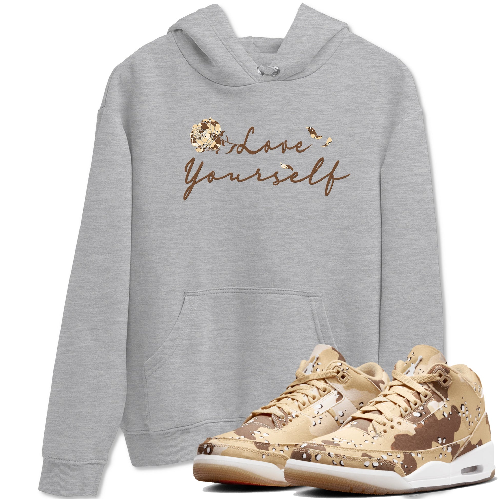 3s Desert Camo shirts to match jordans Love Yourself sneaker match tees Air Jordan 3 Desert Camo SNRT Sneaker Tees streetwear brand Heather Grey 1 unisex cotton tee