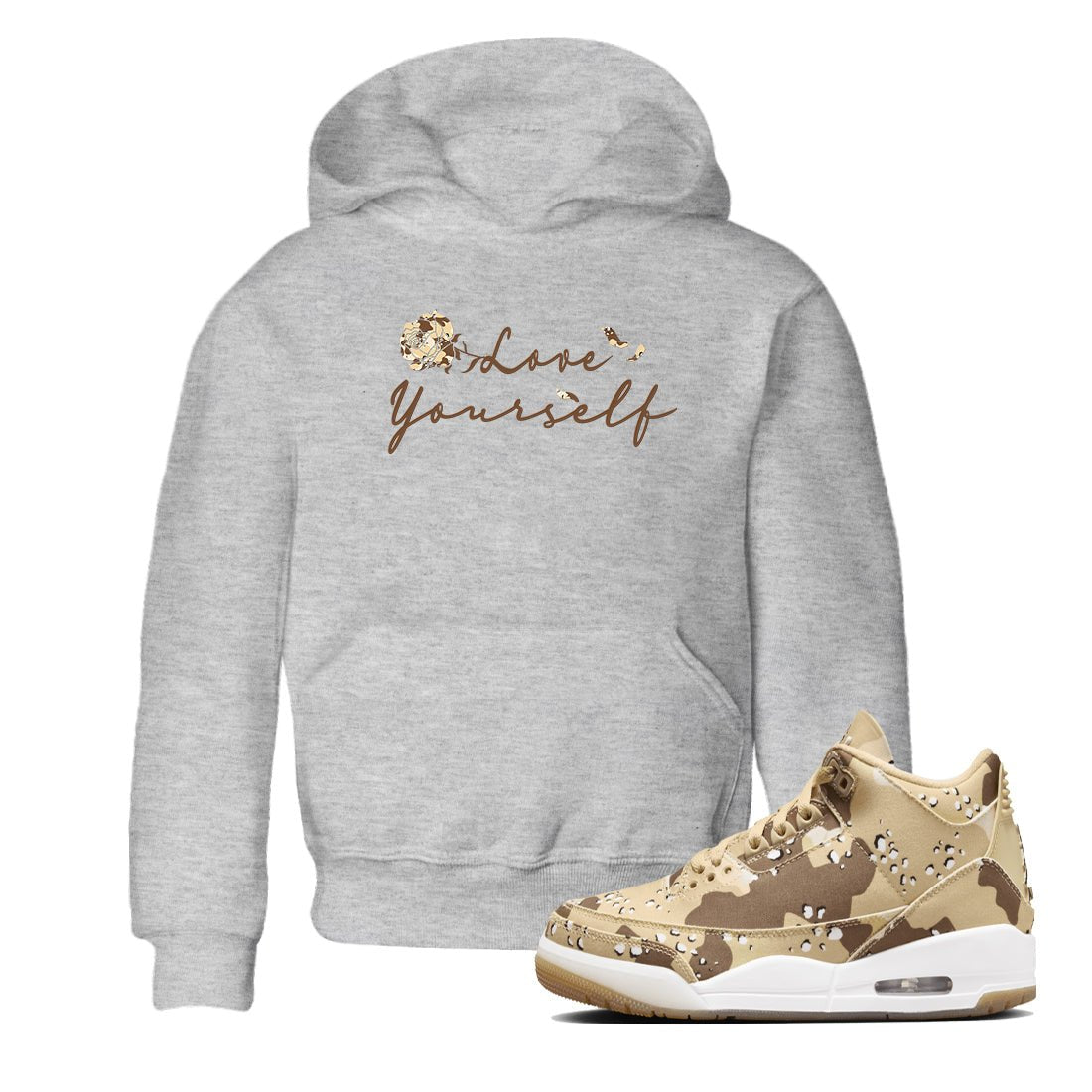 3s Desert Camo shirts to match jordans Love Yourself sneaker match tees Air Jordan 3 Desert Camo SNRT Sneaker Tees streetwear brand Baby and Youth Heather Grey 1 cotton tee