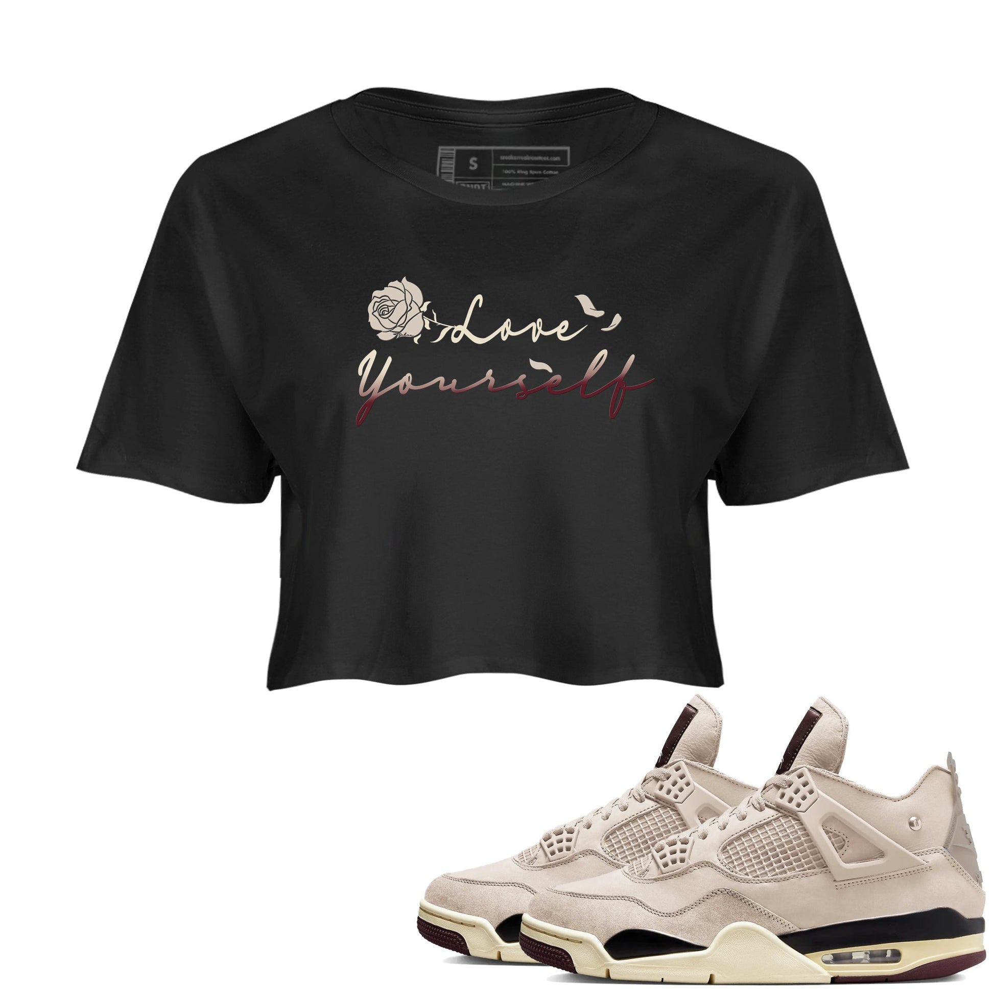 4s A Ma Maniere x "While You Were Sleeping" shirts to match jordans Love Yourself sneaker match tees Air Jordan 4 A Ma Maniere x W.Y.W.S match shoes to clothes SNRT Sneaker Tees unisex cotton Black 1 crop tee