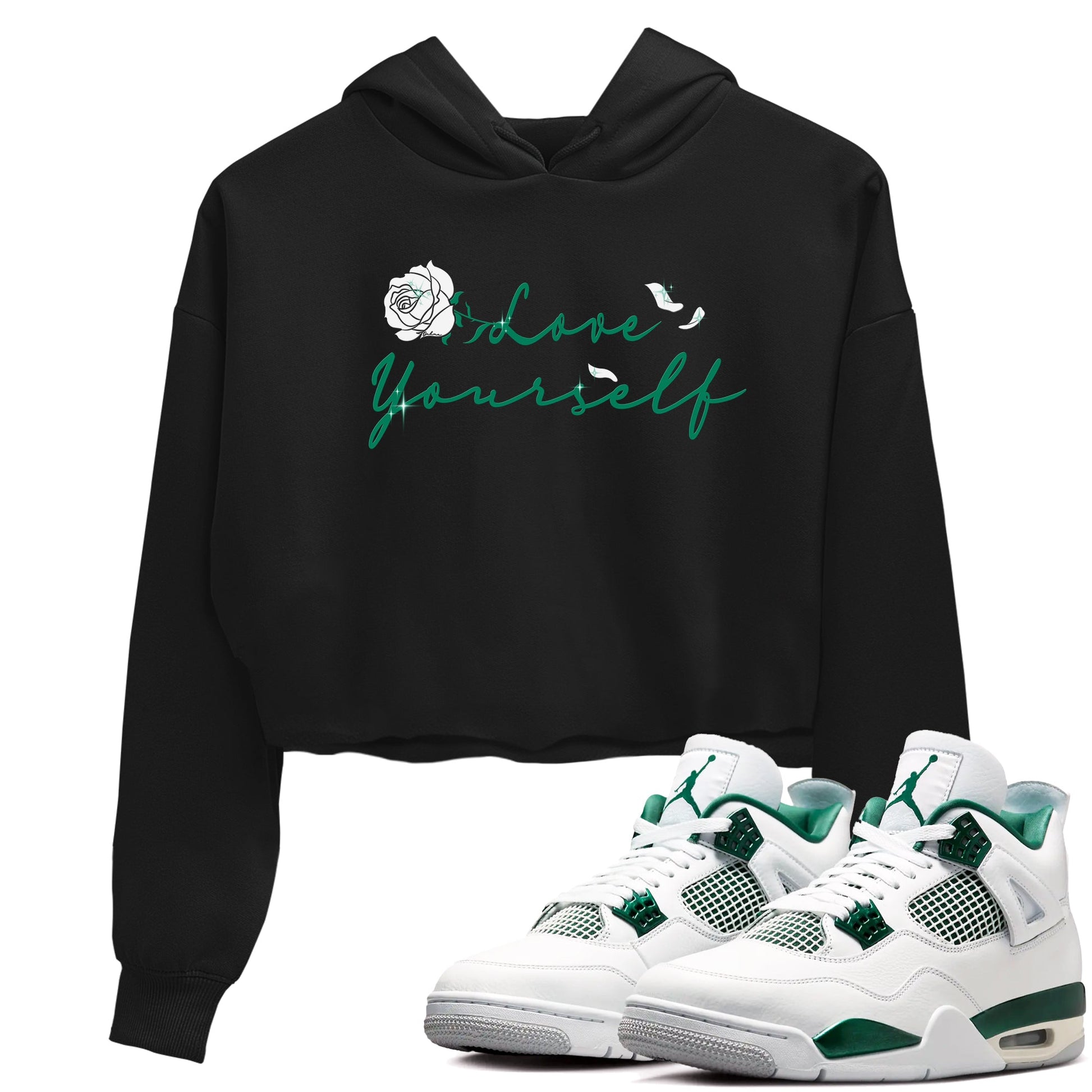 4s Oxidized Green shirts to match jordans Love Yourself sneaker match tees Air Jordan 4 Oxidized Green SNRT Sneaker Tees streetwear brand Black 1 crop tee