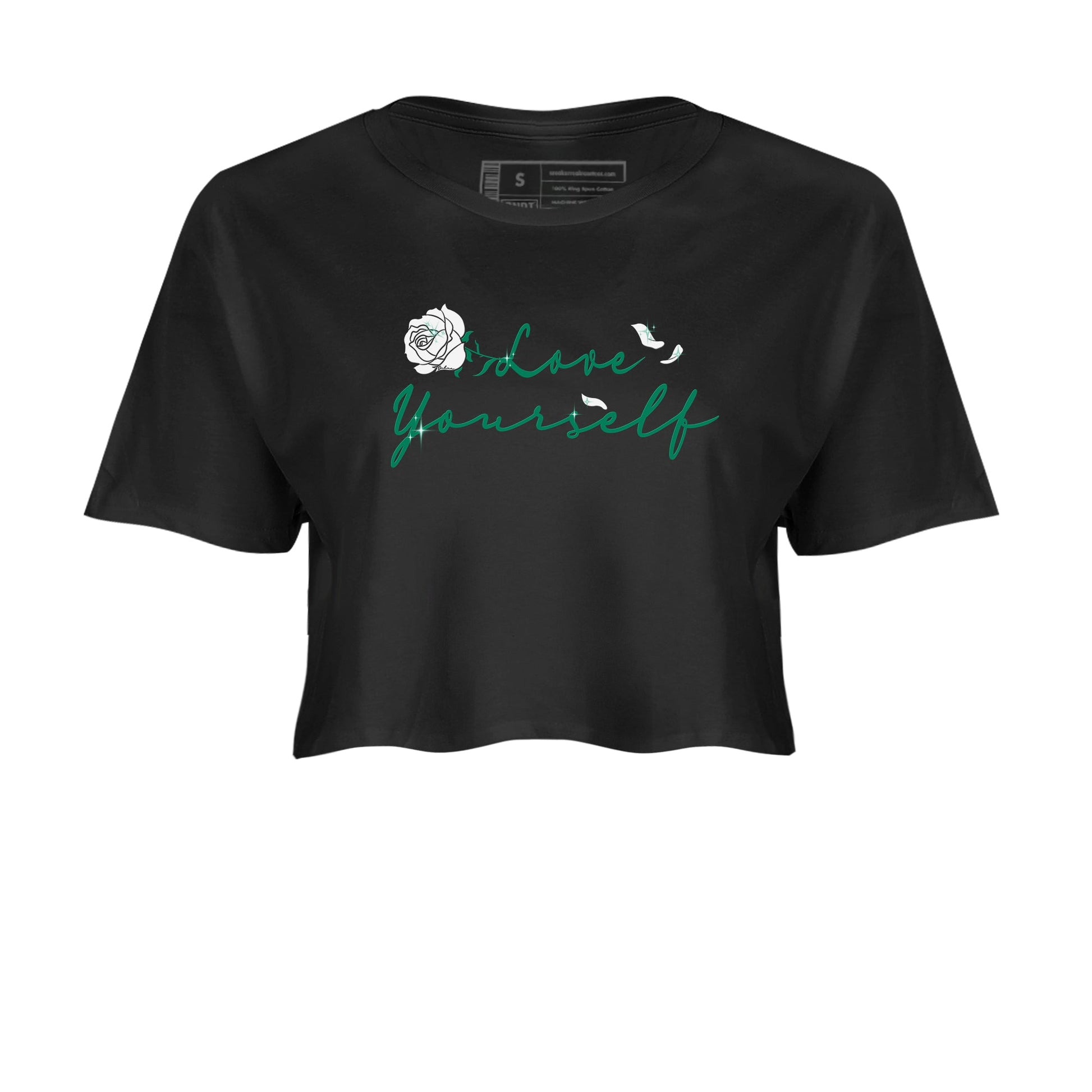 4s Oxidized Green shirts to match jordans Love Yourself sneaker match tees Air Jordan 4 Oxidized Green SNRT Sneaker Tees streetwear brand Black 2 crop tee