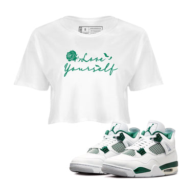 4s Oxidized Green shirts to match jordans Love Yourself sneaker match tees Air Jordan 4 Oxidized Green SNRT Sneaker Tees streetwear brand White 1 crop tee