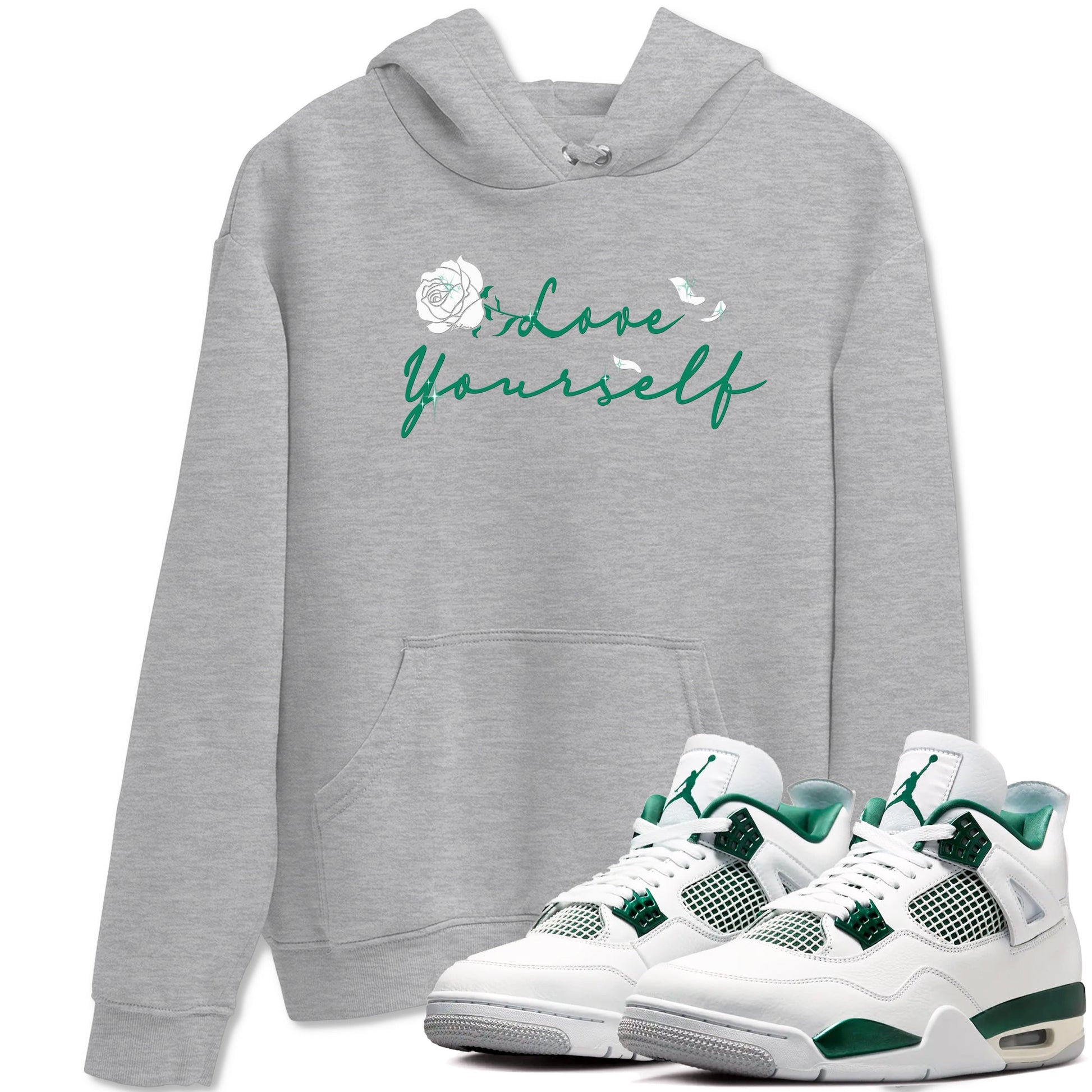 4s Oxidized Green shirts to match jordans Love Yourself sneaker match tees Air Jordan 4 Oxidized Green SNRT Sneaker Tees streetwear brand Heather Grey 1 unisex cotton tee