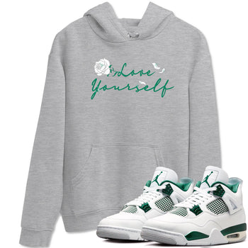 4s Oxidized Green shirts to match jordans Love Yourself sneaker match tees Air Jordan 4 Oxidized Green SNRT Sneaker Tees streetwear brand Heather Grey 1 unisex cotton tee
