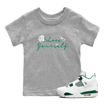 4s Oxidized Green shirts to match jordans Love Yourself sneaker match tees Air Jordan 4 Oxidized Green SNRT Sneaker Tees streetwear brand Baby and Youth Heather Grey 1 cotton tee