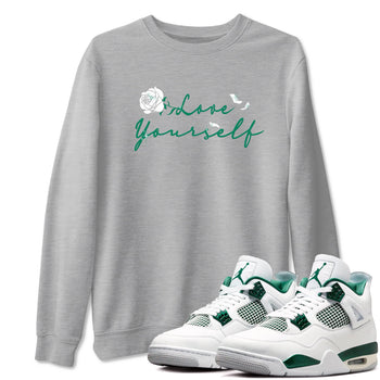 4s Oxidized Green shirts to match jordans Love Yourself sneaker match tees Air Jordan 4 Oxidized Green SNRT Sneaker Tees streetwear brand Heather Grey 1 unisex cotton tee