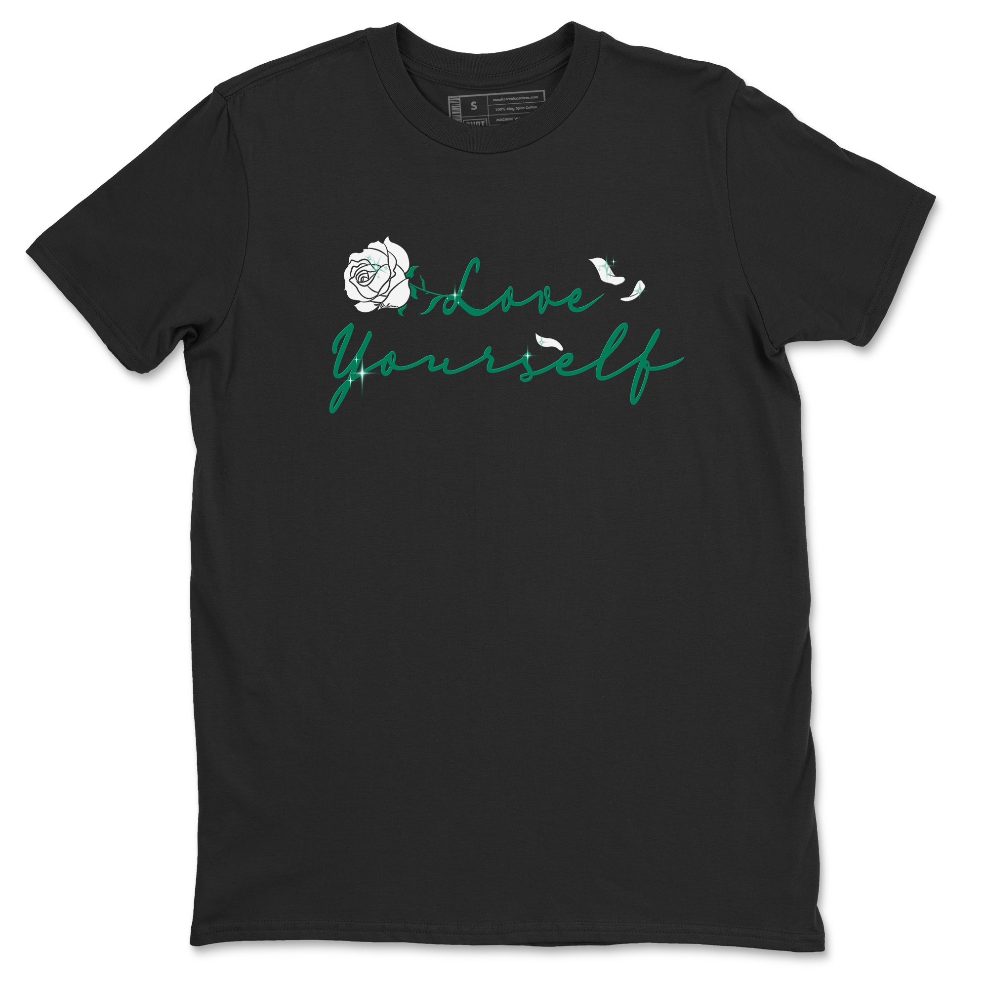 4s Oxidized Green shirts to match jordans Love Yourself sneaker match tees Air Jordan 4 Oxidized Green SNRT Sneaker Tees streetwear brand Black 2 unisex cotton tee