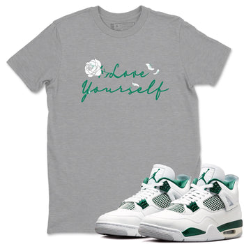 4s Oxidized Green shirts to match jordans Love Yourself sneaker match tees Air Jordan 4 Oxidized Green SNRT Sneaker Tees streetwear brand Heather Grey 1 unisex cotton tee