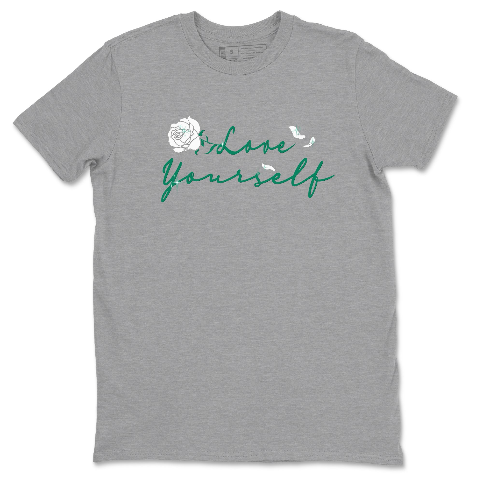 4s Oxidized Green shirts to match jordans Love Yourself sneaker match tees Air Jordan 4 Oxidized Green SNRT Sneaker Tees streetwear brand Heather Grey 2 unisex cotton tee