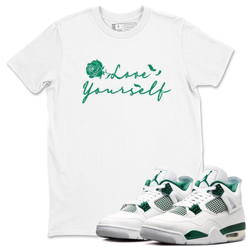 4s Oxidized Green shirts to match jordans Love Yourself sneaker match tees Air Jordan 4 Oxidized Green SNRT Sneaker Tees streetwear brand White 1 unisex cotton tee