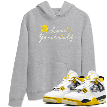 4s Vivid Sulfur shirt to match jordans Love Yourself sneaker tees Air Jordan 4 Vivid Sulfur SNRT Sneaker Release Tees unisex cotton Heather Grey 1 crew neck shirt